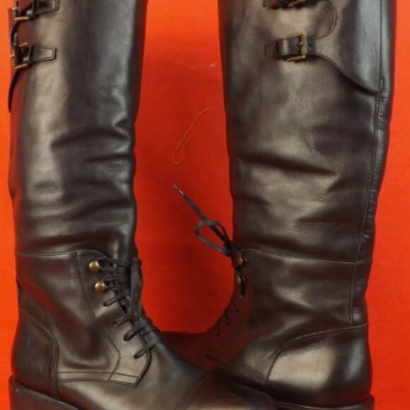 39.5/US9.5❤️ BELSTAFF BANBRIDGE BLACK LEATHER LACE UP TRAILMASTER TALL BOOTS - Picture 4 of 4
